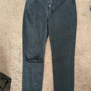 Reformation Black High-Rise Skinny Jeans with Distressed Knee